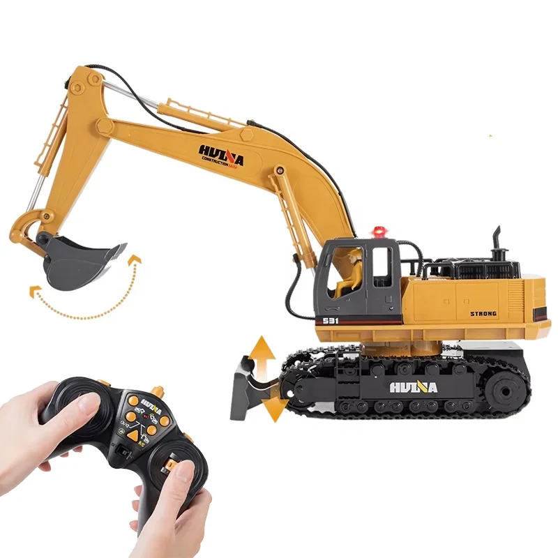 Huina 1531 1:16 Scale 11CH 2.4G Radio Control Excavator RC Backhoe Loader with Real Sound Light and Multi-Function Bulldozer Toy