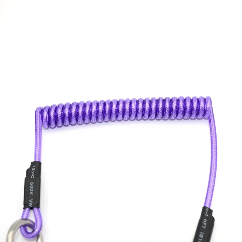 Cheap Wholesale Retractable Transparent Purple Nylon Coated Nylon Cable Lanyard With Swivel Snap Hooks