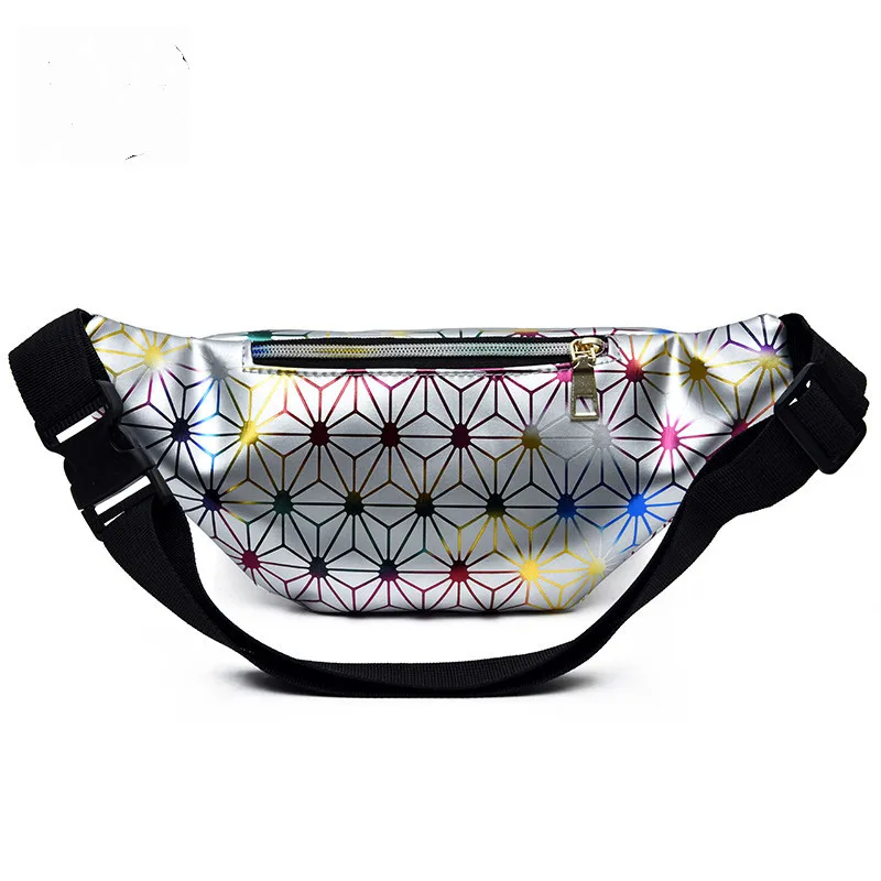2022 Hot Holographic Waist Bag Reflective Laser Geometric PU Women Fanny Pack for Outdoor Sports