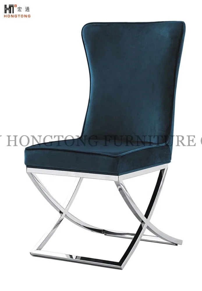 
UK Style Button Decoration Velvet Dining Chair Stainless Steel Chrome Dining Room Chair 