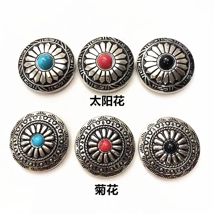 Handmade DIY Tool Accessories  Flower Western Conchos Metalicos for Leather Silver Plated Casting Coin Button With Screw Back