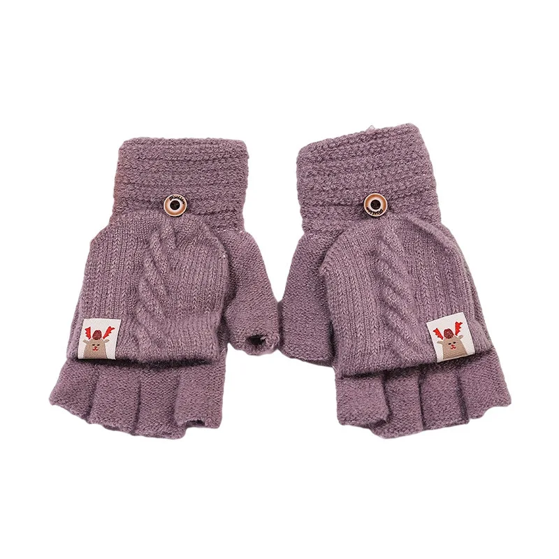 2022 женские зимние теплые вязаные перчатки с откидной крышкой на полпальца
