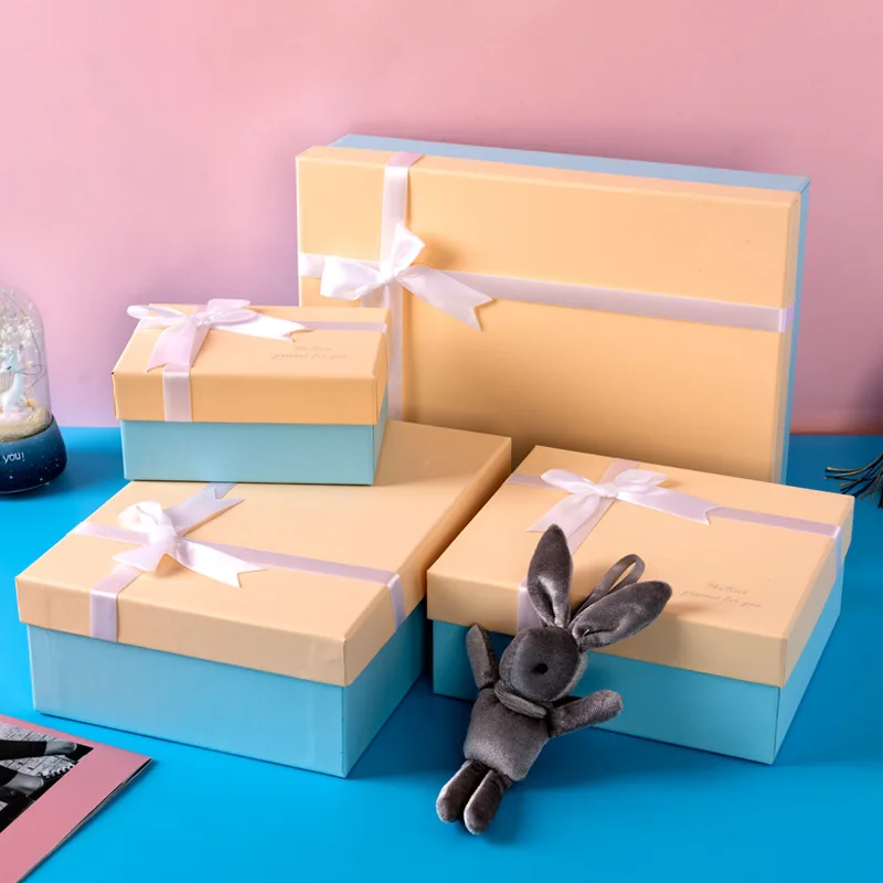 New custom large-size custom cardboard gift box Ribbon bow color box rectangular cover box