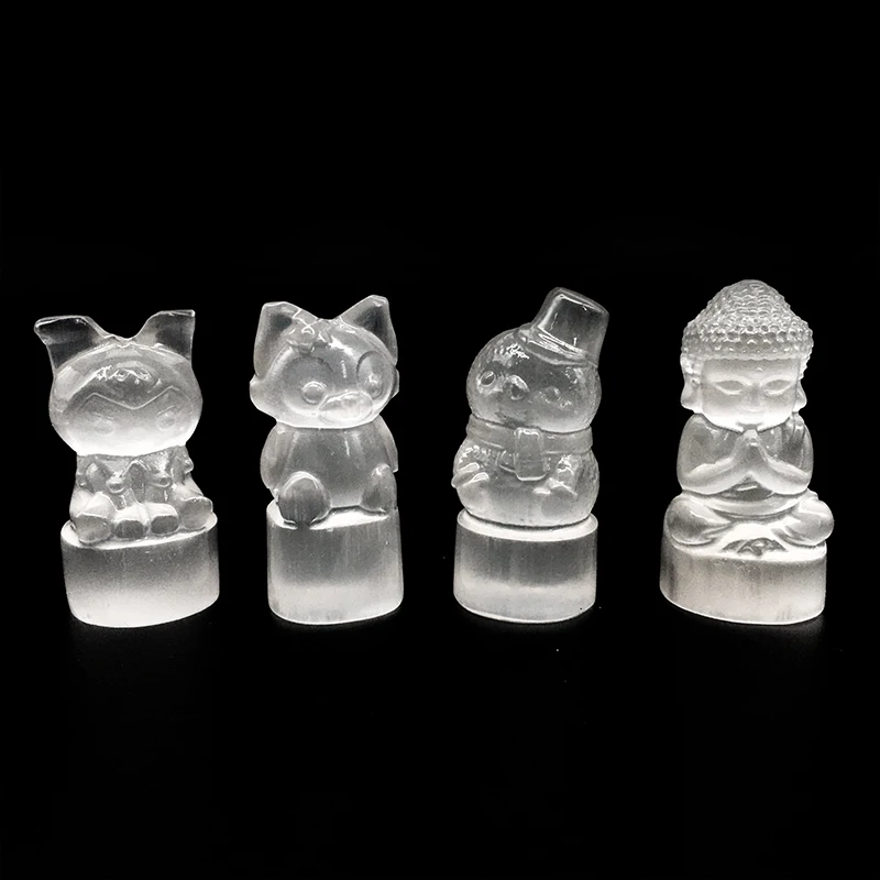 Wholesale Natural Mix factory price selenite dragon skull hand caved selenite animals crystal crafts for decoration and sale