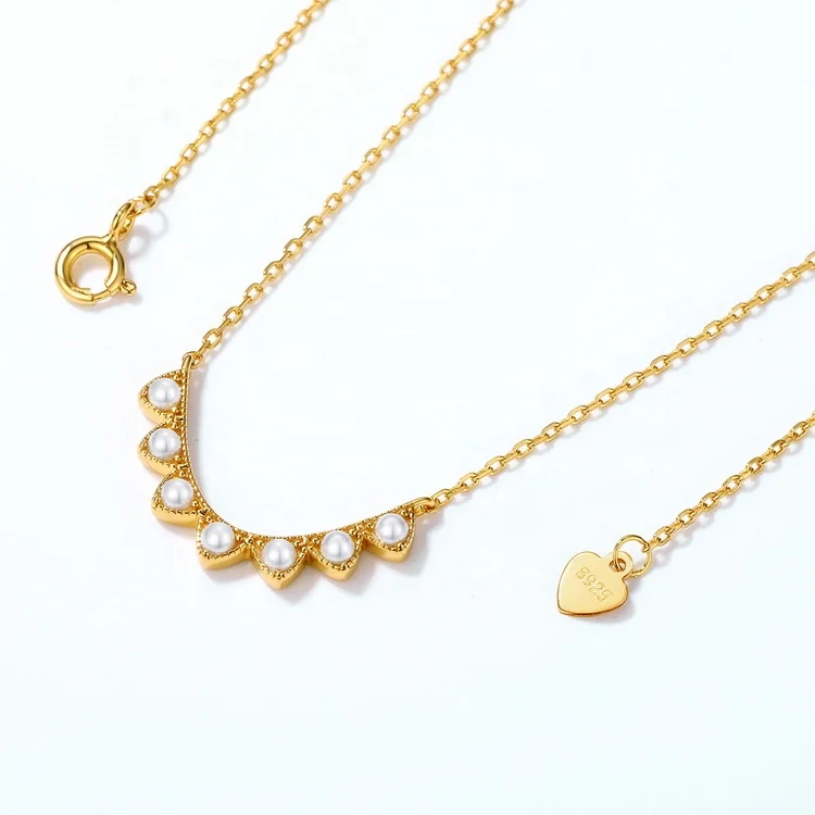 Jewelry Manufacturer High Quality Real Gold Plated Necklace 925 Sterling Silver Wave Bar Shell Pearl Necklace