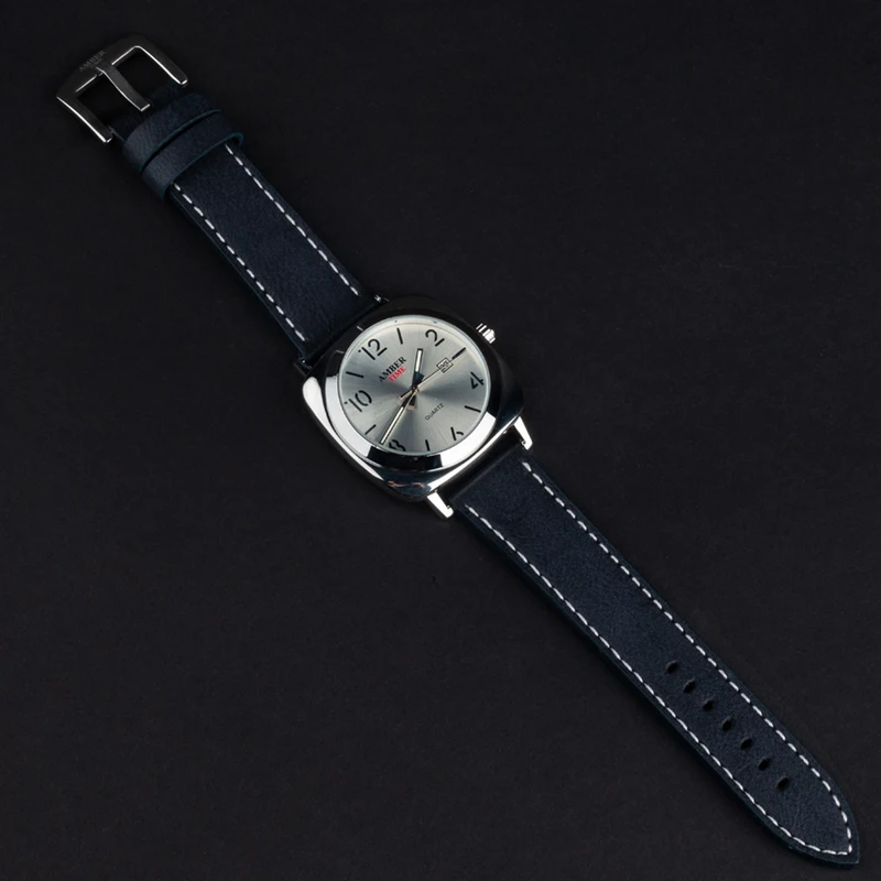 AMBER TIME Brand Luxury Mens Watches Male Clock Date Sport Leather Strap Quartz Business Watches Relogio Masculino