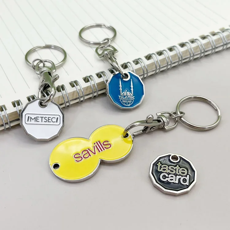 Manufacturer Custom Metal Design Enamel Printing Logo Blank Lock Supermarket Trolley Shopping Cart Token Coin Keyting Keychain
