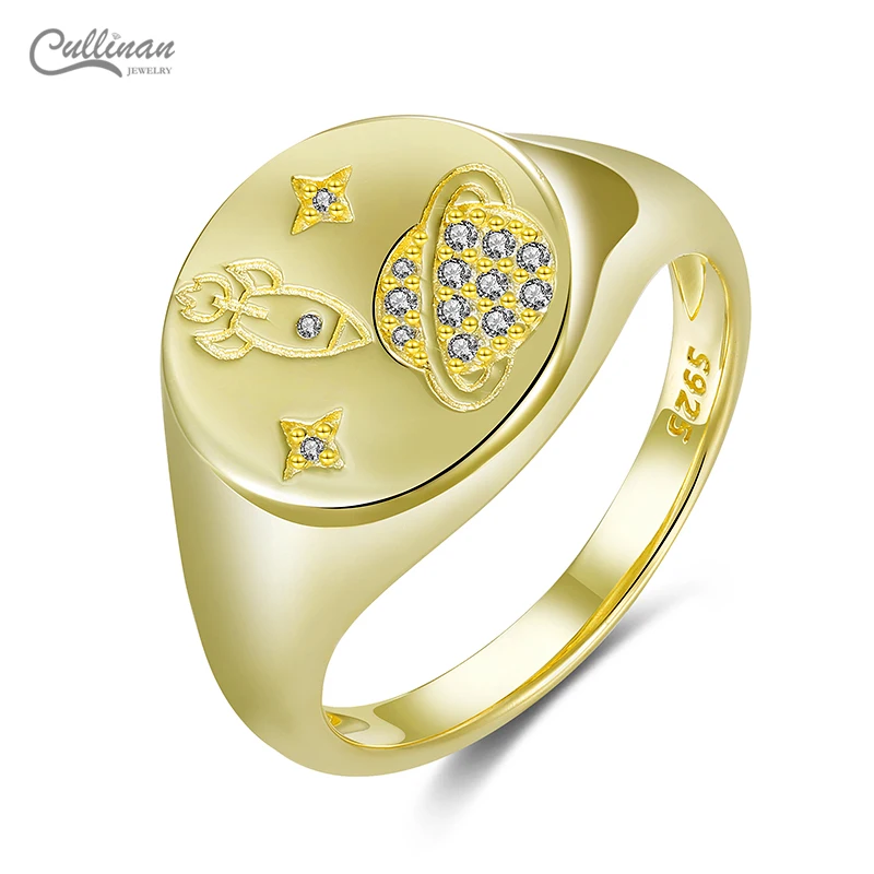 Men Silver Fine Jewelry Enamel Planet Astronaut Rocket Planet Spaceship Charm 14 K Gold Engagement Ring Rings Zircone