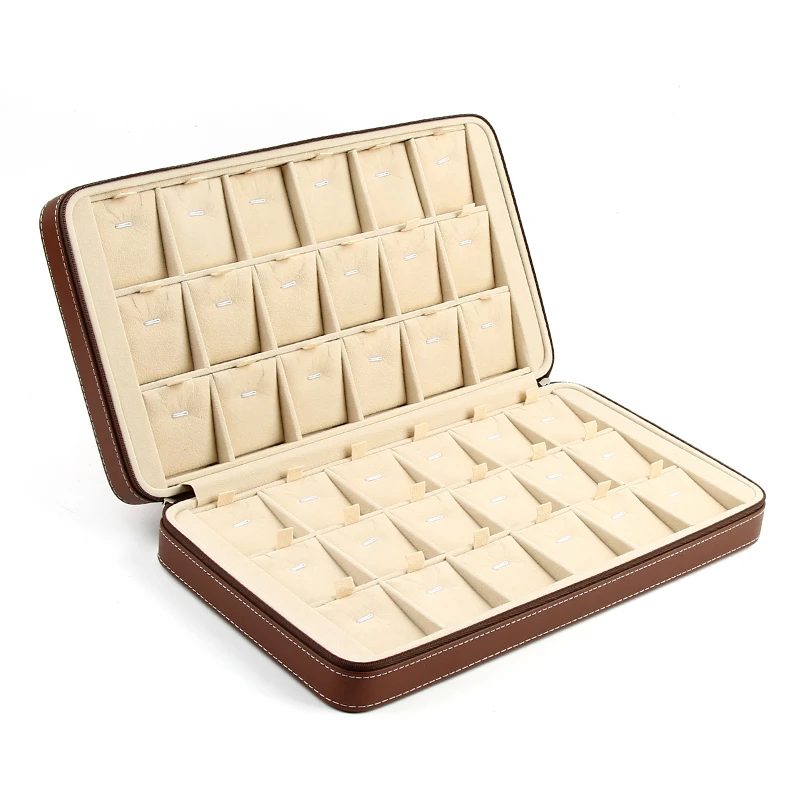 Unique Linen Velvet Ring Beige Pu Leather Necklace White Acrylic Set Custom Cards Case Wood Jewelry Organizer Display