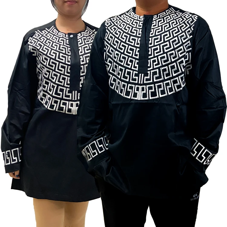 
Wholesale African Clothing Style Long Sleeve Stripe Plaid Design Shirts Tops Dress Couple Matching African Attires Clothes 