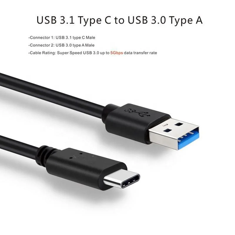 Type C Cable 3A Fast Charging USB C To USB A Cable Type-C To USB Cable Black 1M