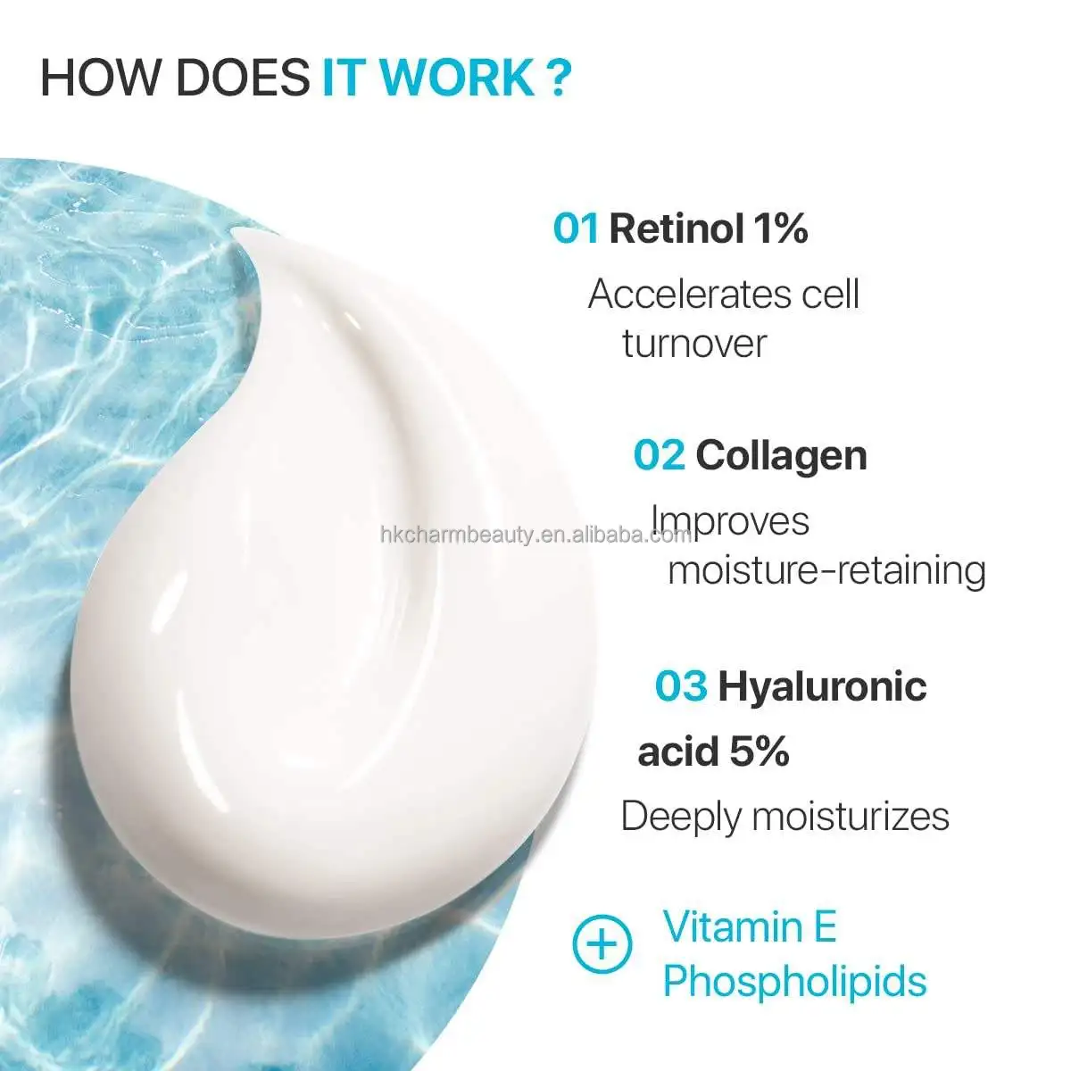 korean 5% hyaluronic acid retinol collagen anti aging face skin care whitening facial cream lotion Moisturizer for glowing skin