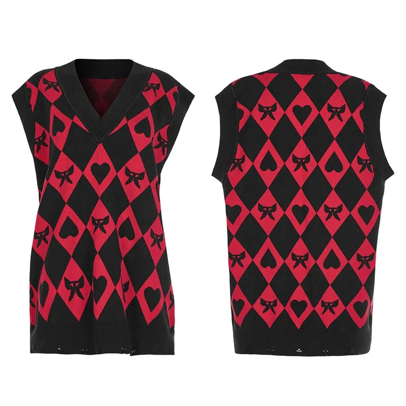 PUNK RAVE OPM-233TMF winter girls fashion soft warm comfortable wool V-neck loose fit original diamond weaving sleeveless vest