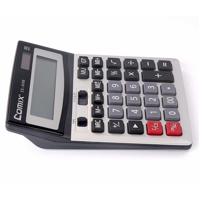 Comix High Quality General Purpose Battery Power Source 16 Digit Aluminum Surface Office Desktop Calculator