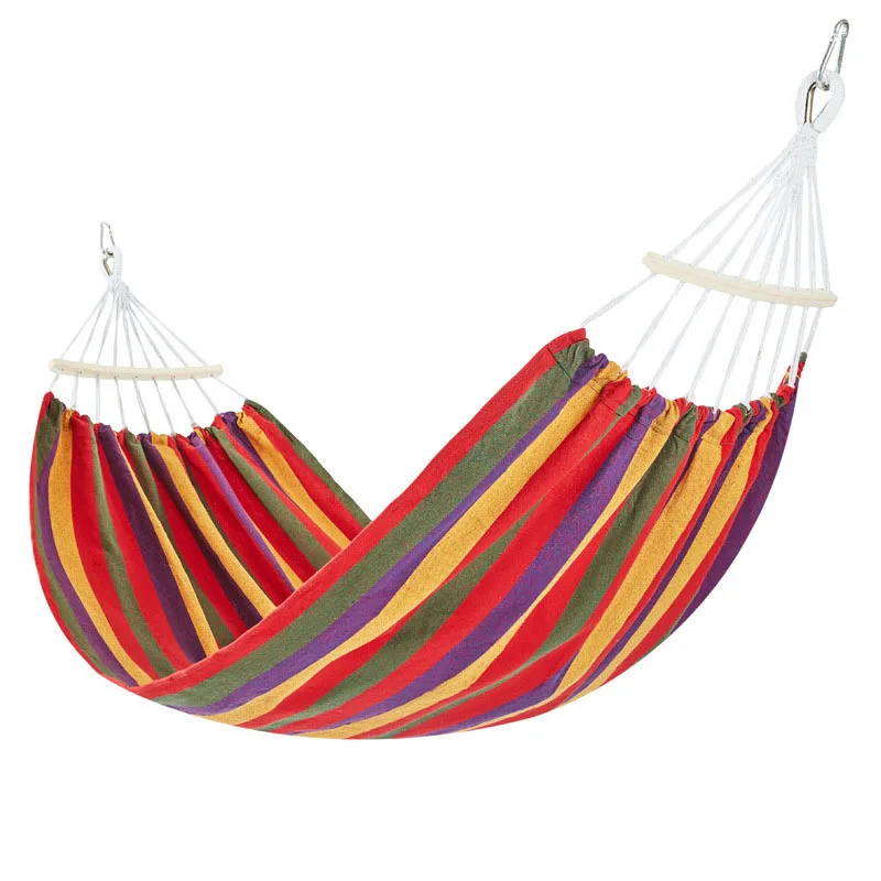 Canvas hammock reinforcement put side-turning single double outdoor lazy swing with curved wooden sticks