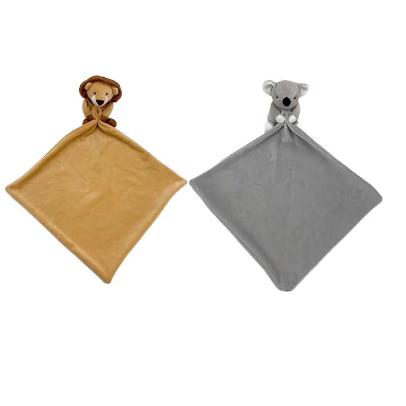 Custom Plush koala baby security blanket with animals newborn toy baby educational baby comforter towel  Lion security blanket