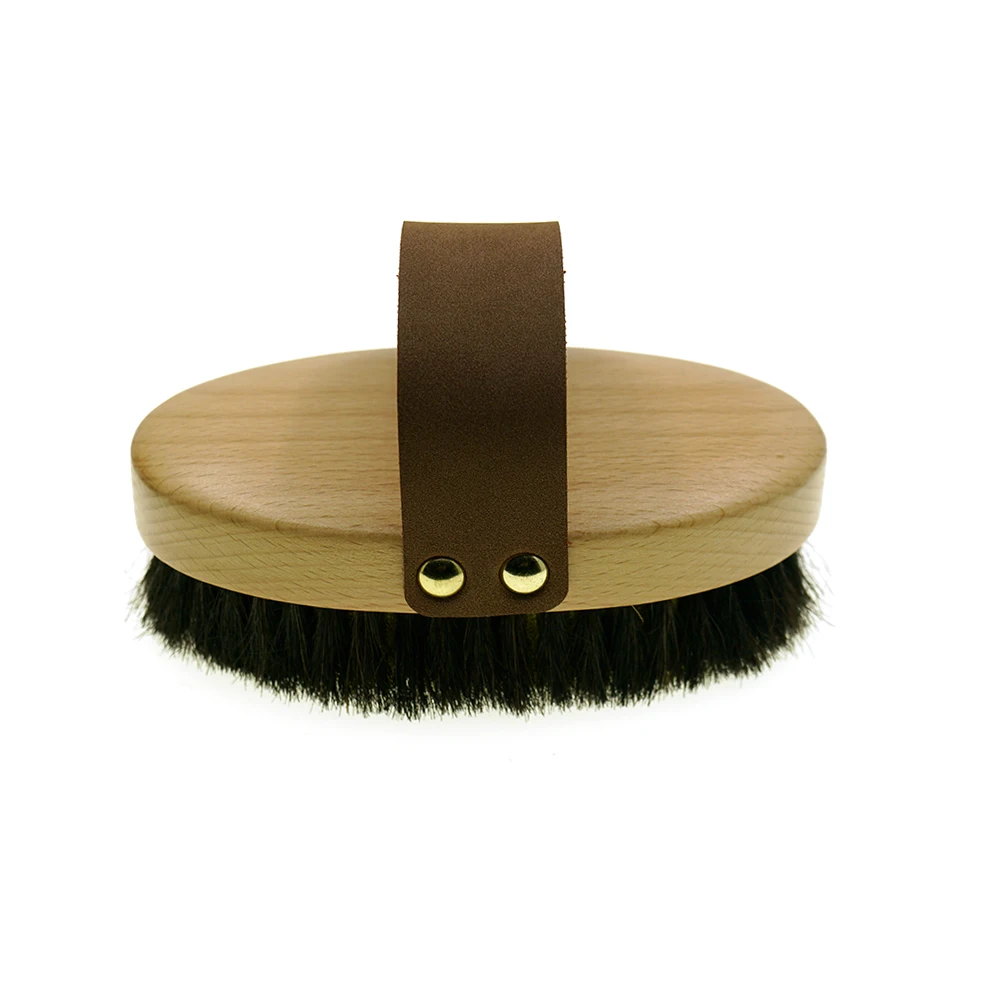 High Quality Custom Logo Round Natural Fine Bronze Bristles Beauty Wooden Massage Scrub Bath Exfoliating Dry Body Brush