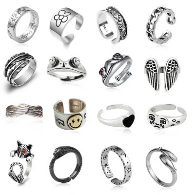 16Pcs Rings Set Vintage Punk Rings for Men Adjustable Dragon Snake Frog Skull Alloy Cool Gothic Jewelry for Men Women