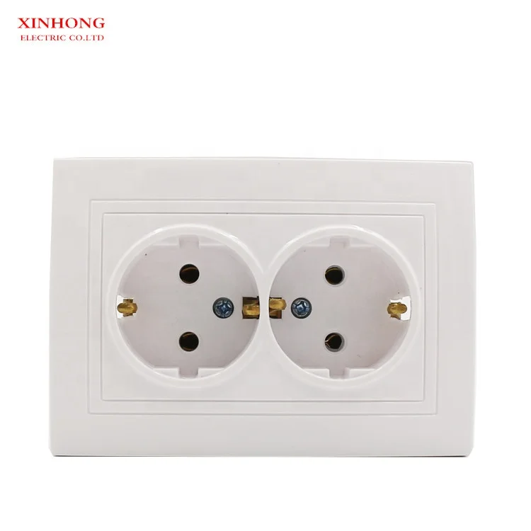 Wholesales  eu type white 2 gang electric wall switch and socket