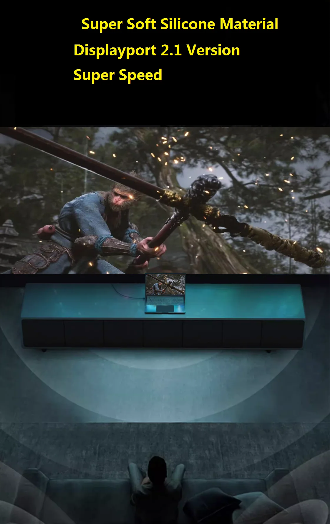 Soft Slicone Super Quality DisplayPort Cable 2.1 DP 2.1 Cable  8K@120Hz 4K@240Hz 165Hz 144Hz