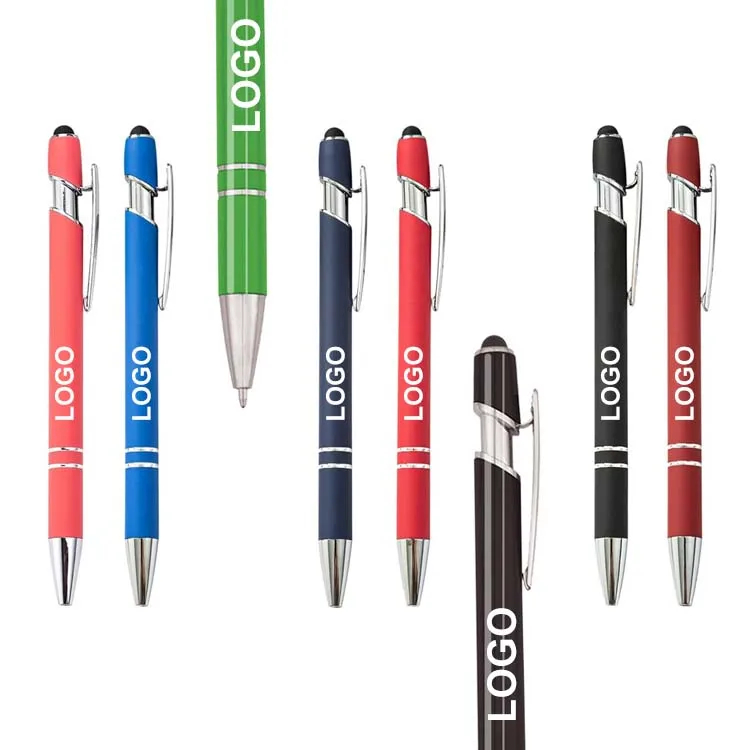 Рекламная новинка металлический стилус шариковая ручка с пользовательской гравировкой зеленое розовое золото логотип для сенсорного экрана дешевая Подарочная