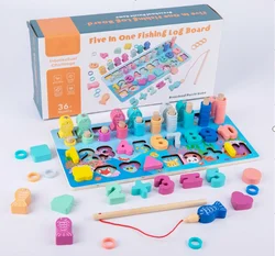 fishing wooden toy juguetes de madera montessori number letter puzzle math cross children toys  puzzle game magnetic blocks toy