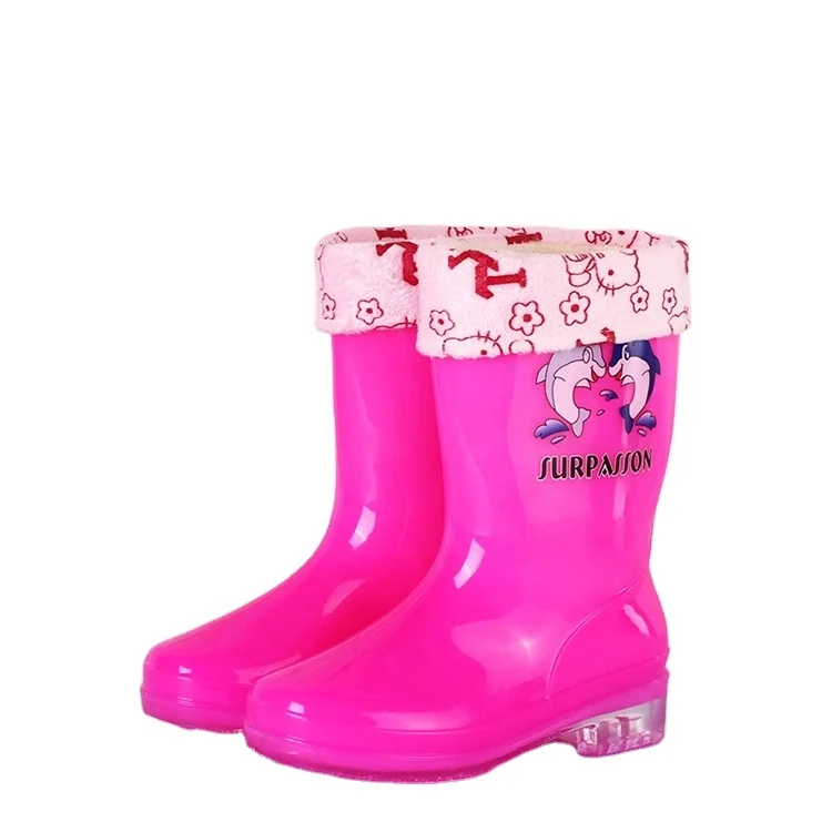 Hot selling parent-child shoes student rain boots with little dolphin printed children waterproof wellies for kids adult