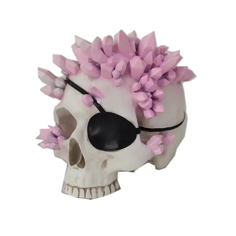 Resin pink crystal skull makeup brush holder office organizer Spooky Gothic home decor utensil cup