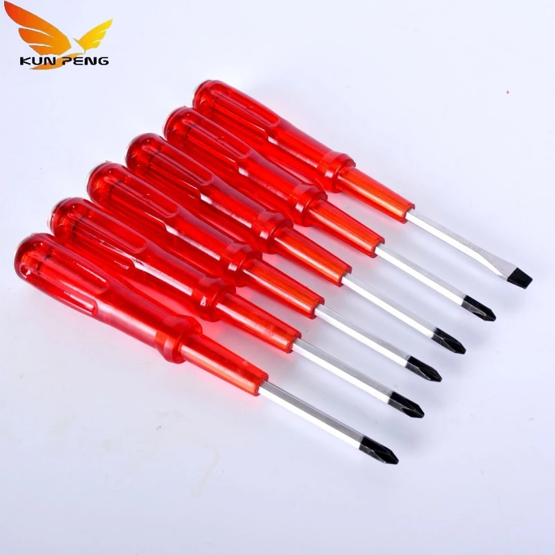 Factory Wholesale Red Transparent Handle Flat Blade Slotted Screwdriver Crv Phillips Magnetic Screwdriver
