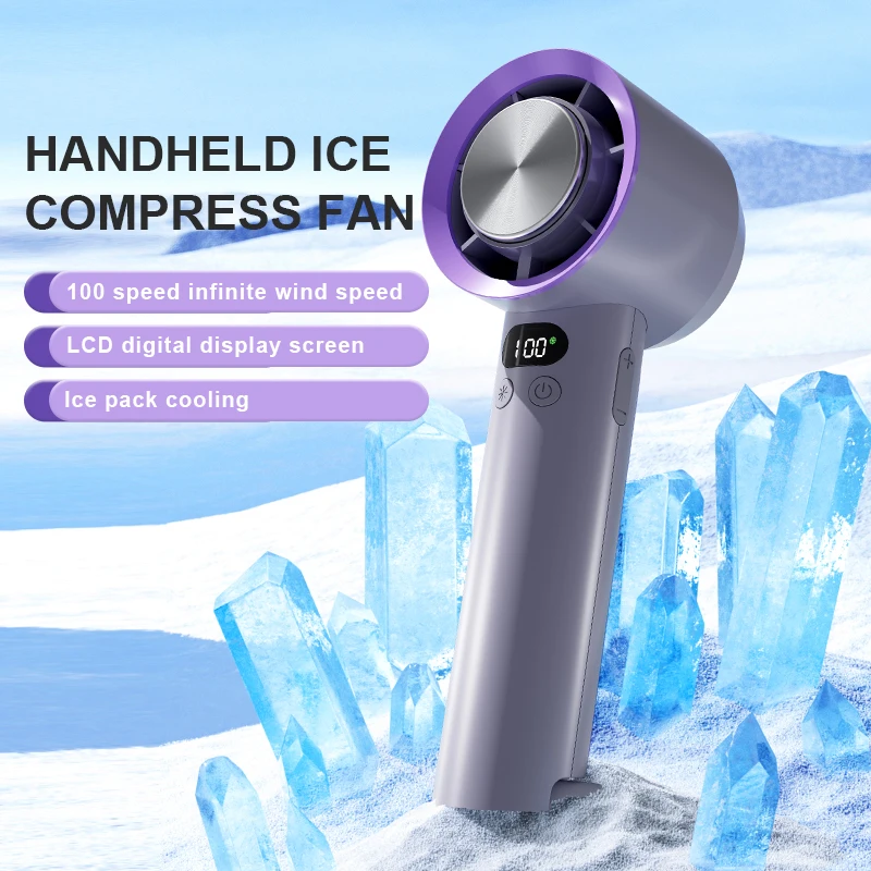 2024 New Refrigeration High Speed Cold Cooling Ice Compress Fan 100 Gear Adjustment Portable High Speed Handheld Fan With Logo