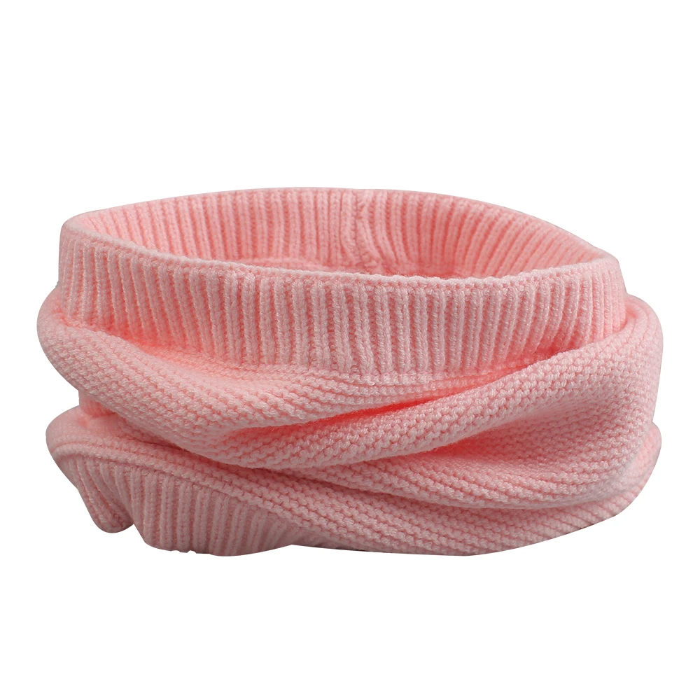 Winter Kids Plain Warm Scarf Boys Neck Warmer with 100% Cotton Girls Thick Knitted Round Scarves Unisex