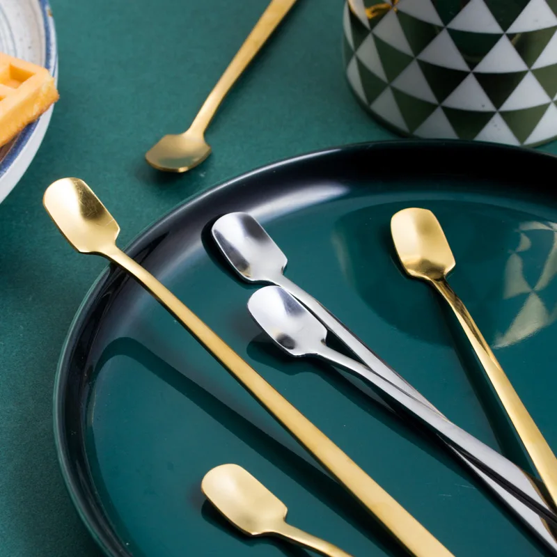 Creative Korean Style Stainless Steel  Stirring  Gold Coffee  Ice-Cream Long Spoon