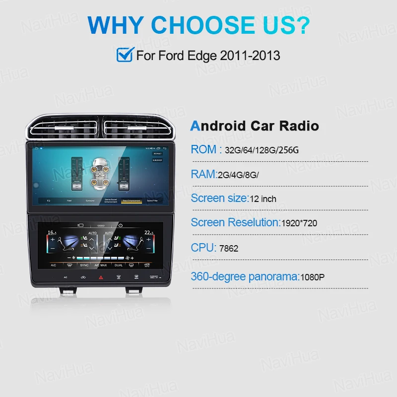 Автомагнитола Navihua Android с панелью климат-контроля двойной экран для Ford Edge 2011-2013 Carplay мультимедийный GPS