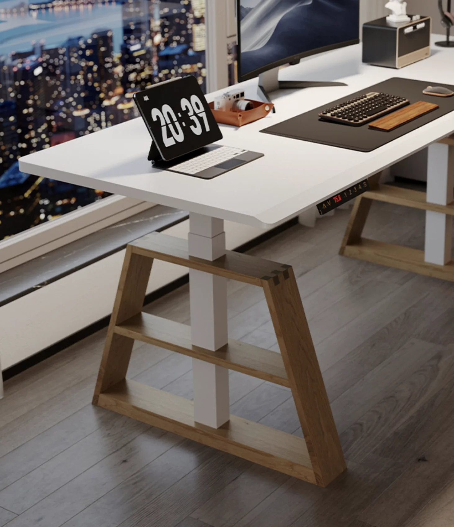 2023 Dynamic Modern Office A Shape Standing Table Wooden Leg Height Adjustable Desk