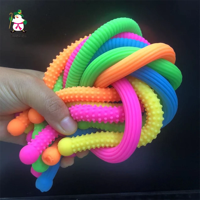 Colorful Soft Noodle TPR Toy Elastic Pull Rope Noodle Sensory Fidget Toys Anxiety Relief Stretchy