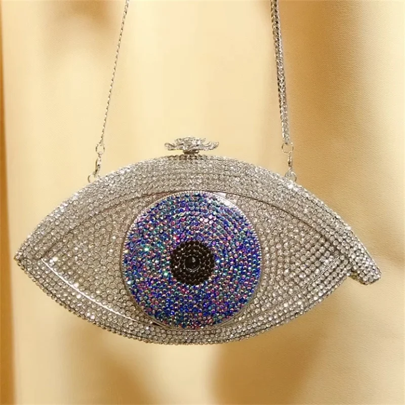 Luxury design eye shape diamond chain wedding handbag clutch purse women crystal evening bag
