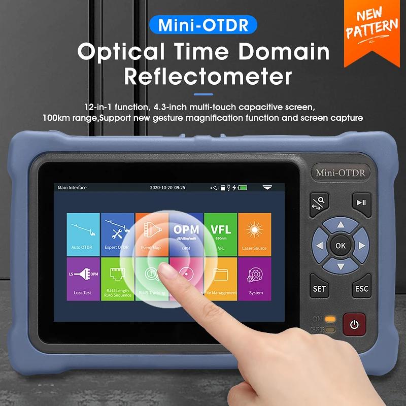 AUA800U MINI OTDR 1310/1550nm 26/24dB Fiber Optic Reflectometer Touch Screen VFL OLS OPM Event Map Ethernet Cable Tester