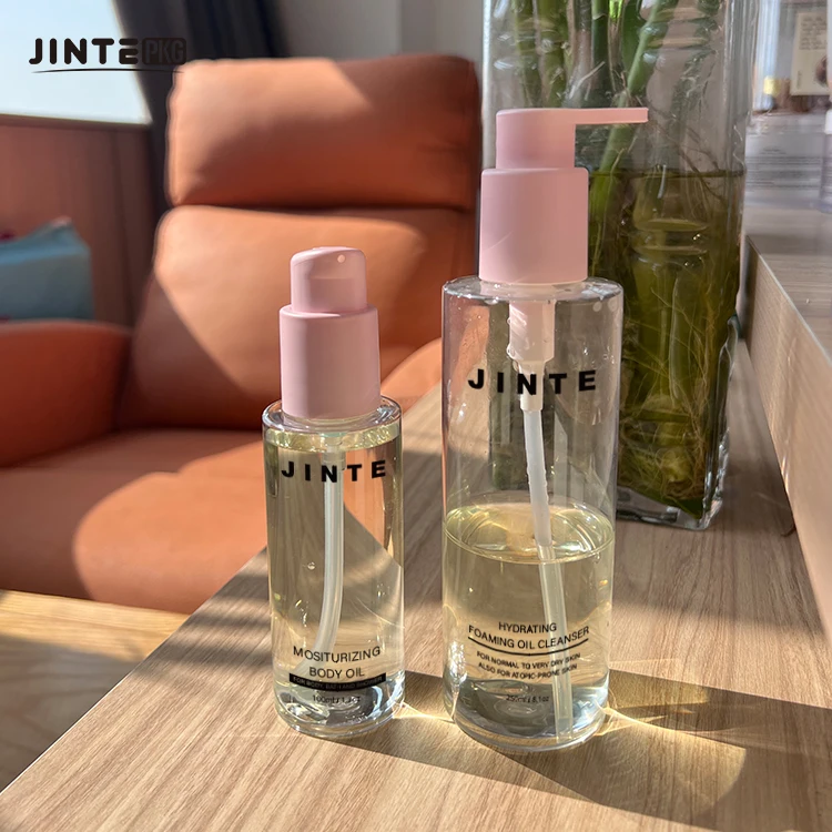 Hot Sale 8oz 250ml Clear Plastic Cosmetic Packaging Bottles With Pink Pump For Body Lotion Gel Cream Skin Care Serum