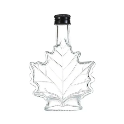 Custom Empty 70ml 100ml 250ml Maple Leaf Shape Glass Bottles for Milk Juice Glass Bottle with Aluminum Cap