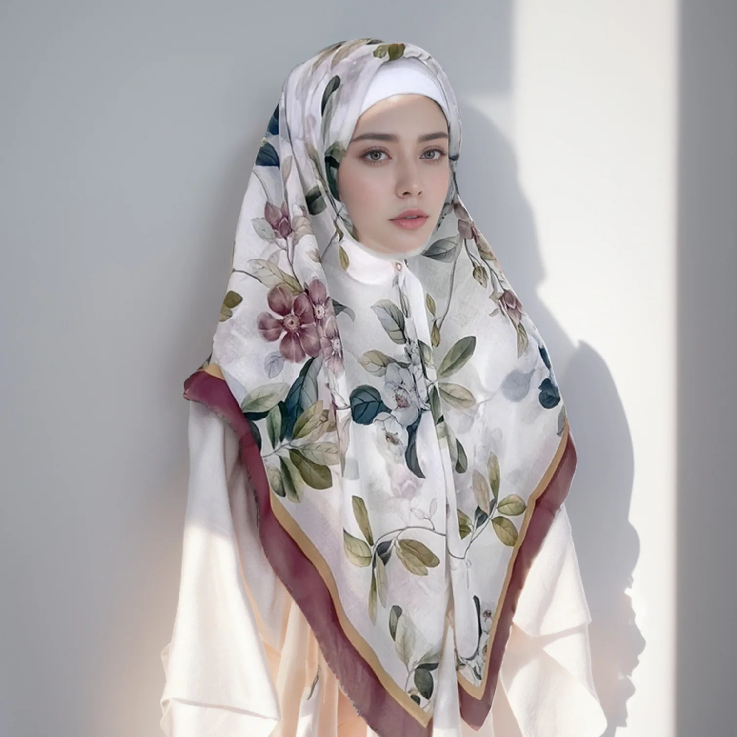 Ready Stock 110X110CM  Laser Cutting Digital Printed Cotton Voile Japanese Square Scarf Luxury Hijab  Bawal  Malaysia Tudung