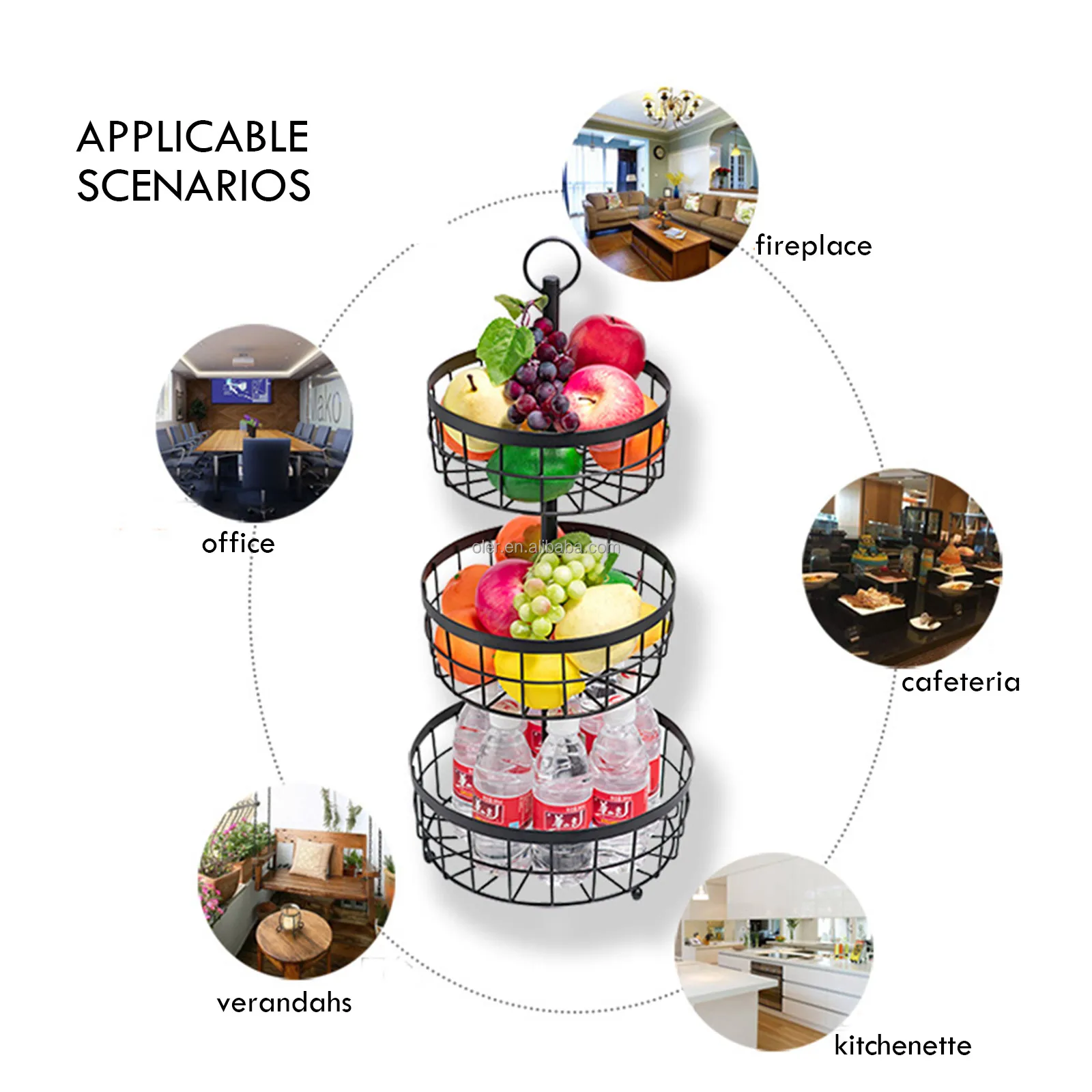 Kitchen Countertop Wire Storage Rack 3 Tier Steel Fruit Basket Shelf Wrought Iron Fruit Baskets Stand