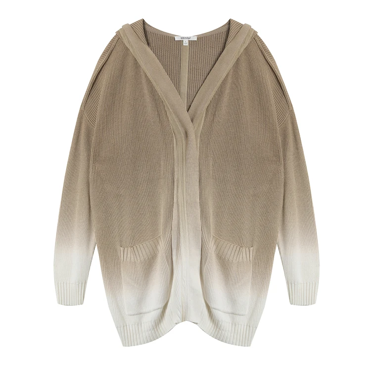 2022 New Design China Manufacturer Knitted Hooded Cardigans Sweater Oversize Loose Gradient Sweaters For Women