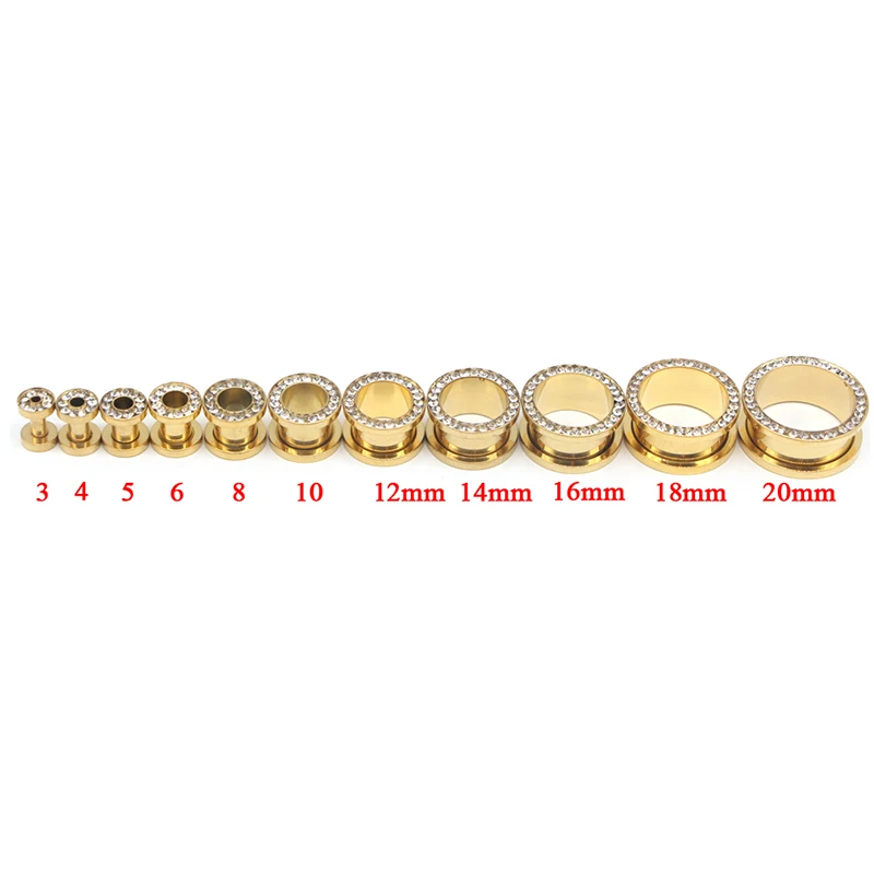 10Pair/Set Stainless Steel Zircon Ear Tunnels Plug Screw Gauge Ear Expanders Earrings Piercing Jewelry Wholesale