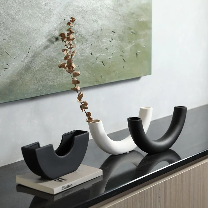 Wholesale White Black Morden Style Flower Vase Office Desktop Living Room Ceramic Vase For Home Decor