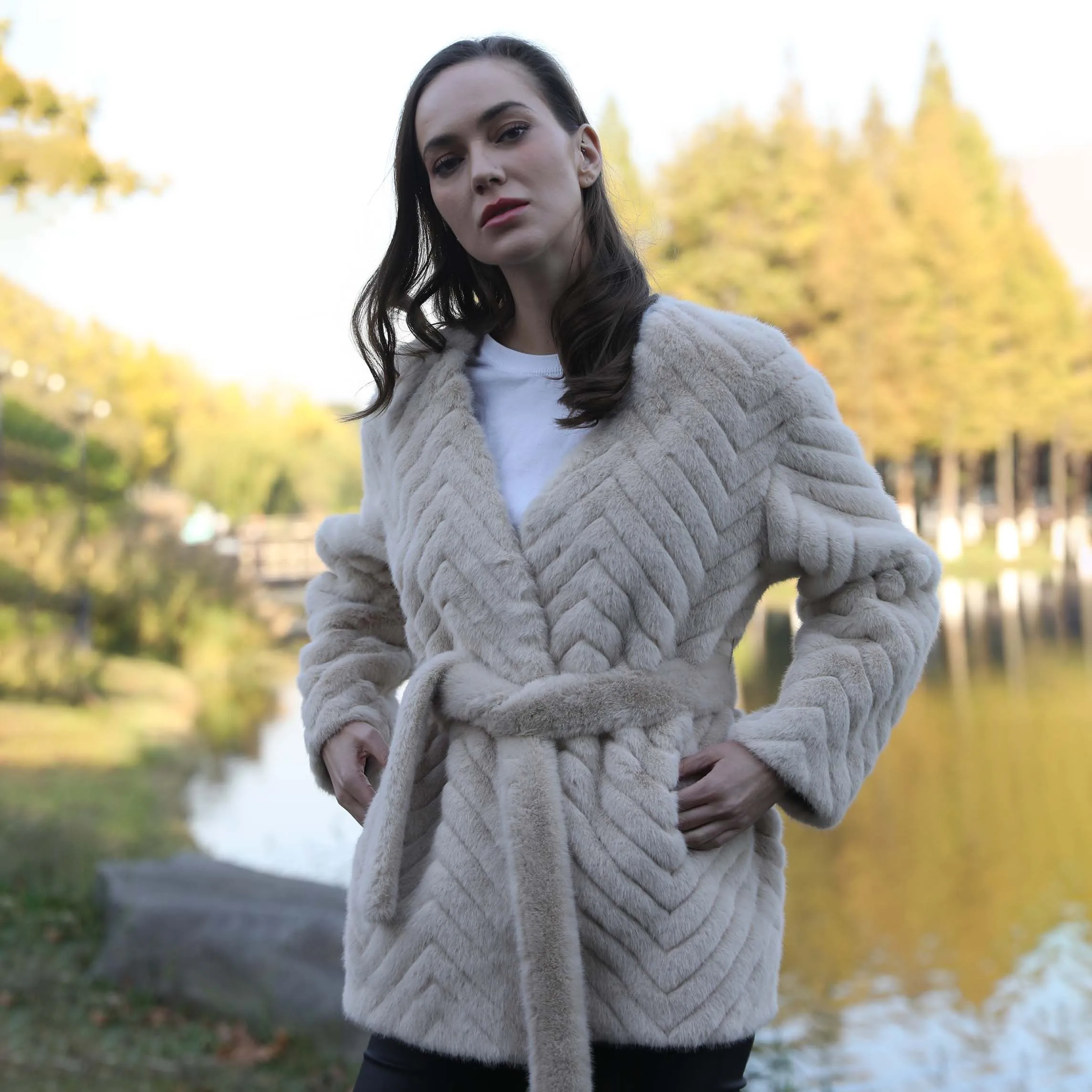 Hot Sell Luxury Women Top Quality Ladies Fake Mink Fur Coat