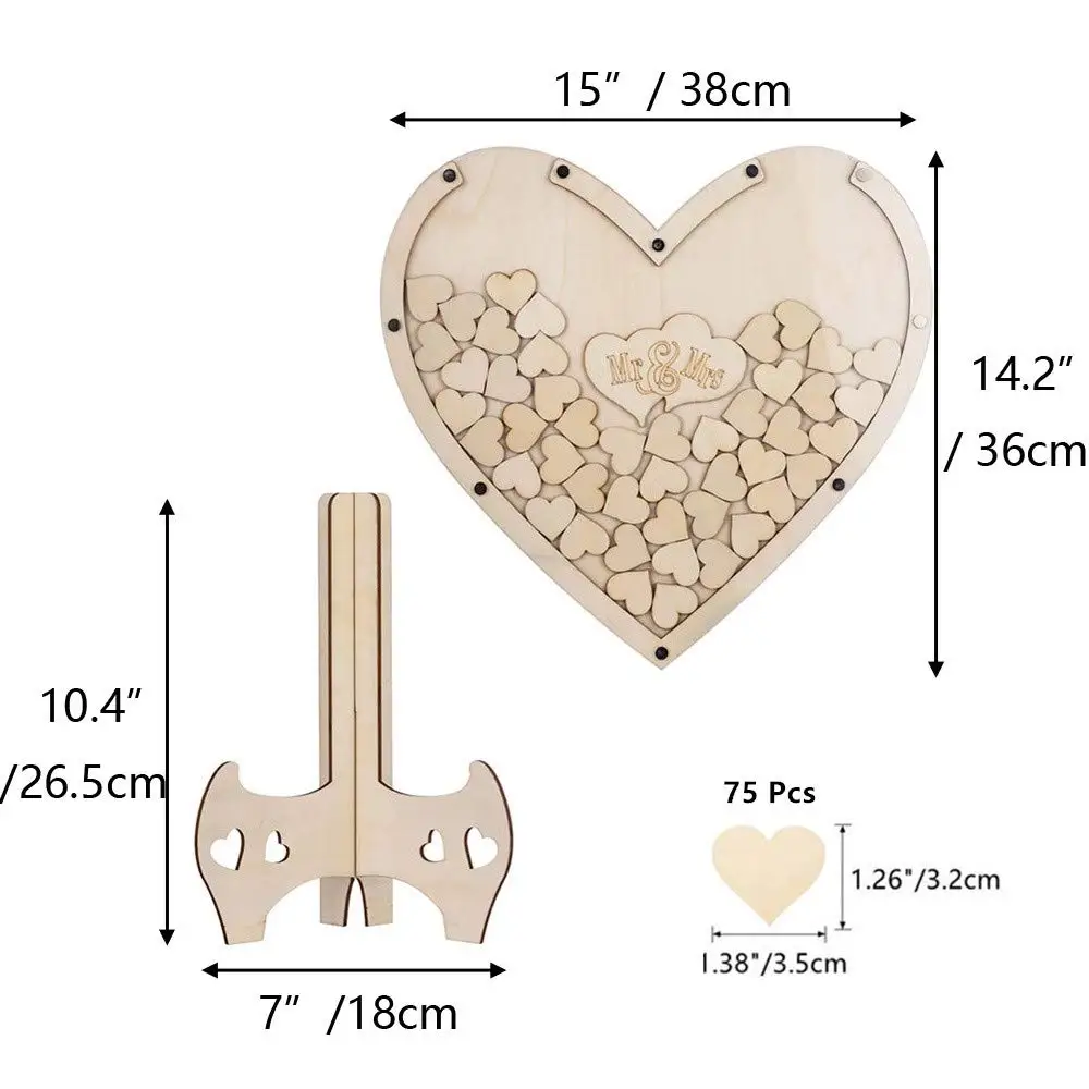
Guest Book Alternative with 75 Pcs Wooden Hearts Drop Top Frame For Weeding Decoration 