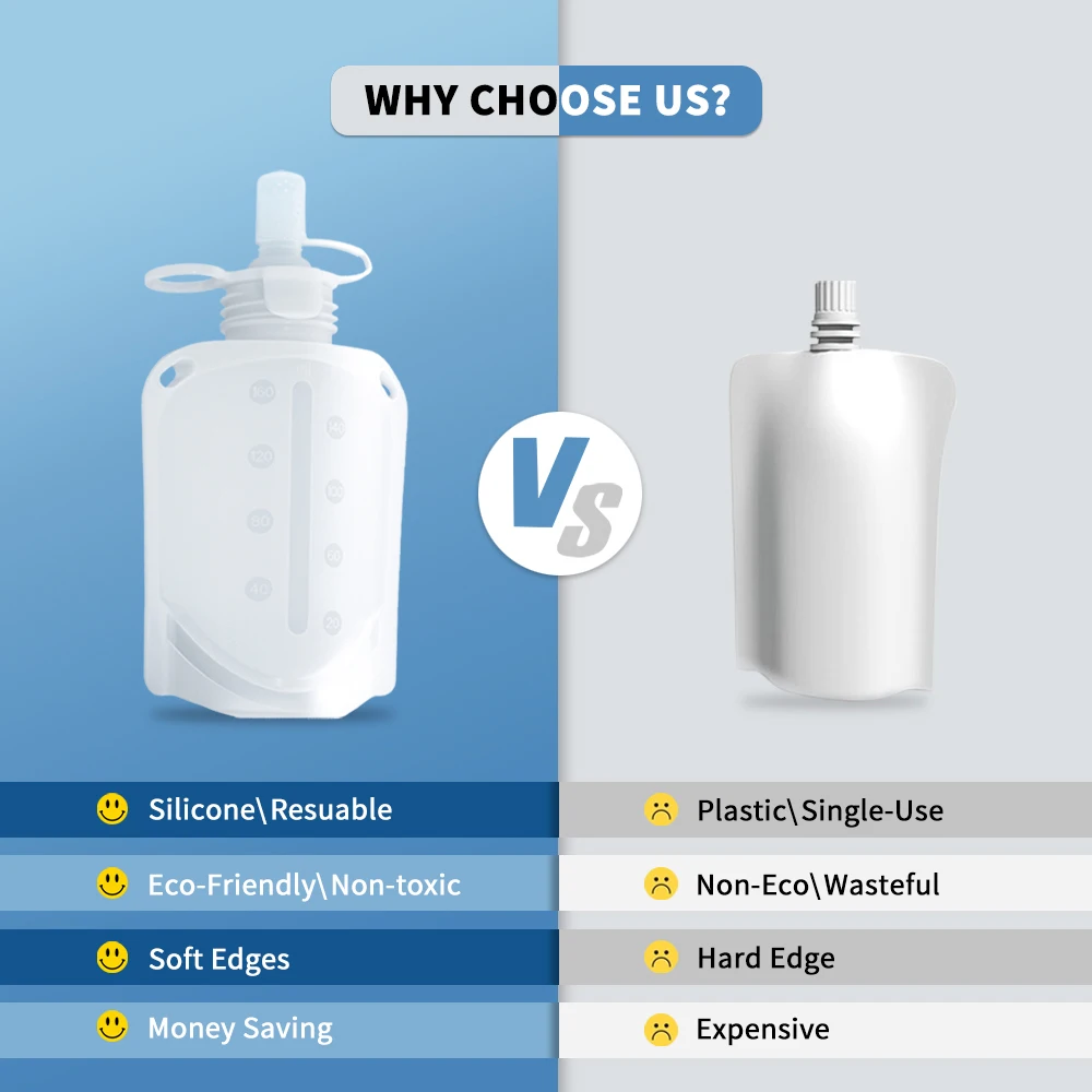 Reusable Baby Food Pouch Flexible Eco-friendly Silicone Breast Milk Bag Silicone Baby Food Fruit Juices Bags