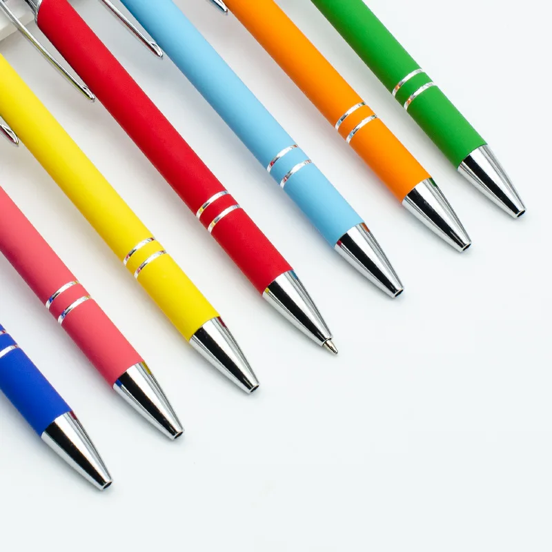 Custom Logo 1.0mm Black Blue Ballpoint Pen Novelty Metal Stylus Rubber Paint Plastic Material Cheap Promotional Gifts Logo Print