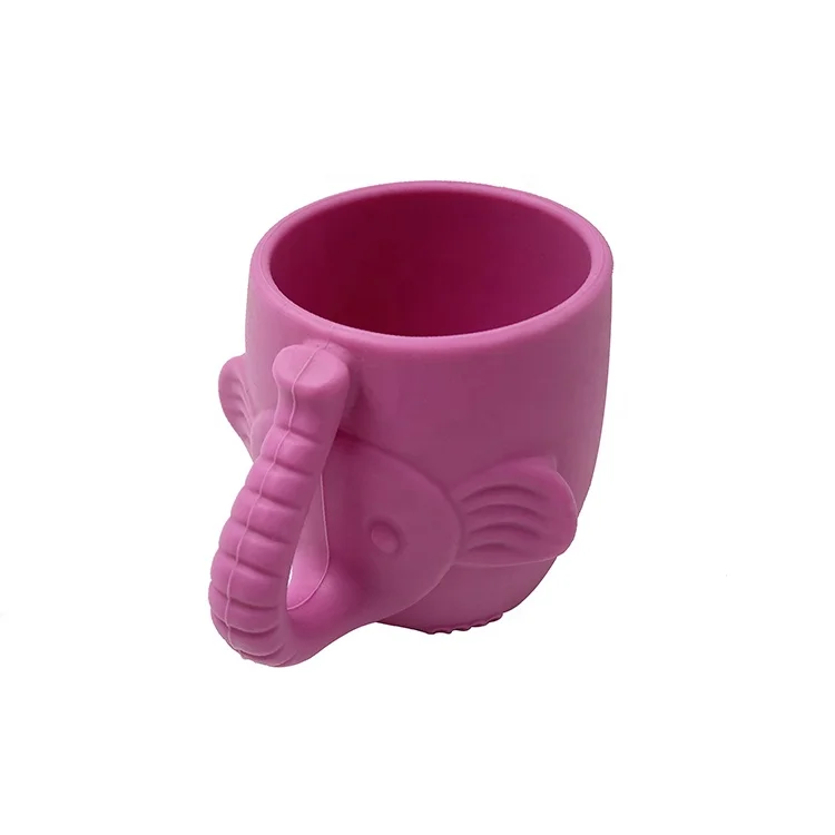 TT018 BPA Free Unbreakable Toddler Open Learning Cups Infants Tiny Independent Drinking Silicone Baby Training Cup Elephant