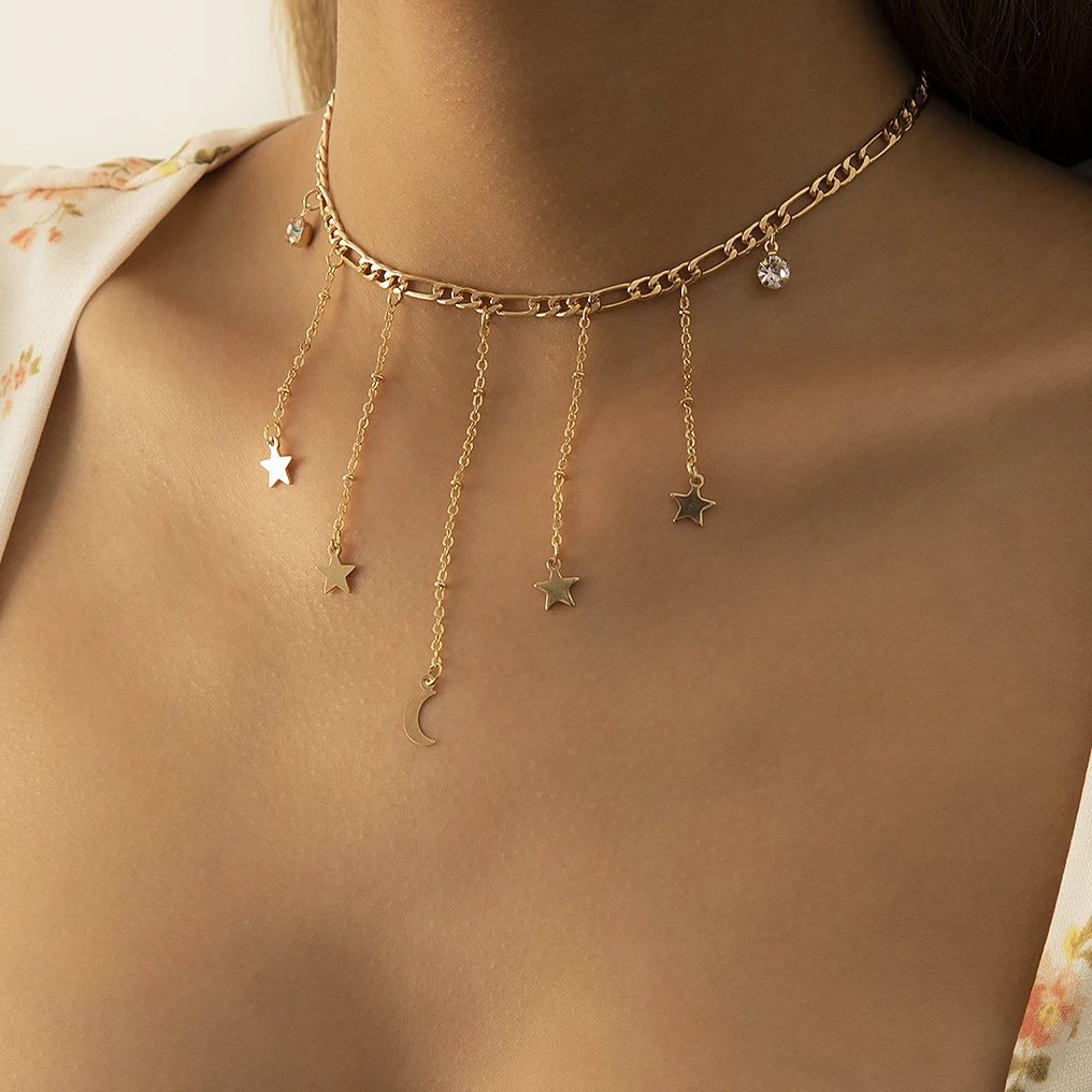 Manufacturer Promotional Long Tassel Star Necklace Popular Geometric Sweater in Europe and America Long Wild Necklace